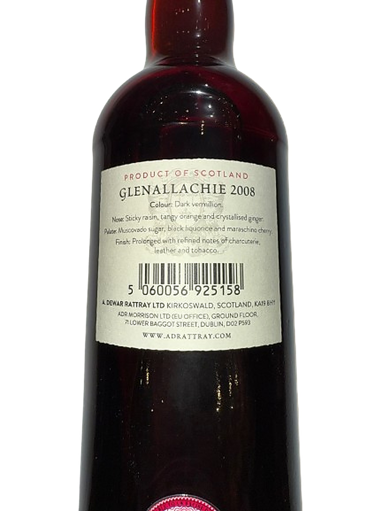A.D. Rattray Glenallachie 15 Year Old - Back label