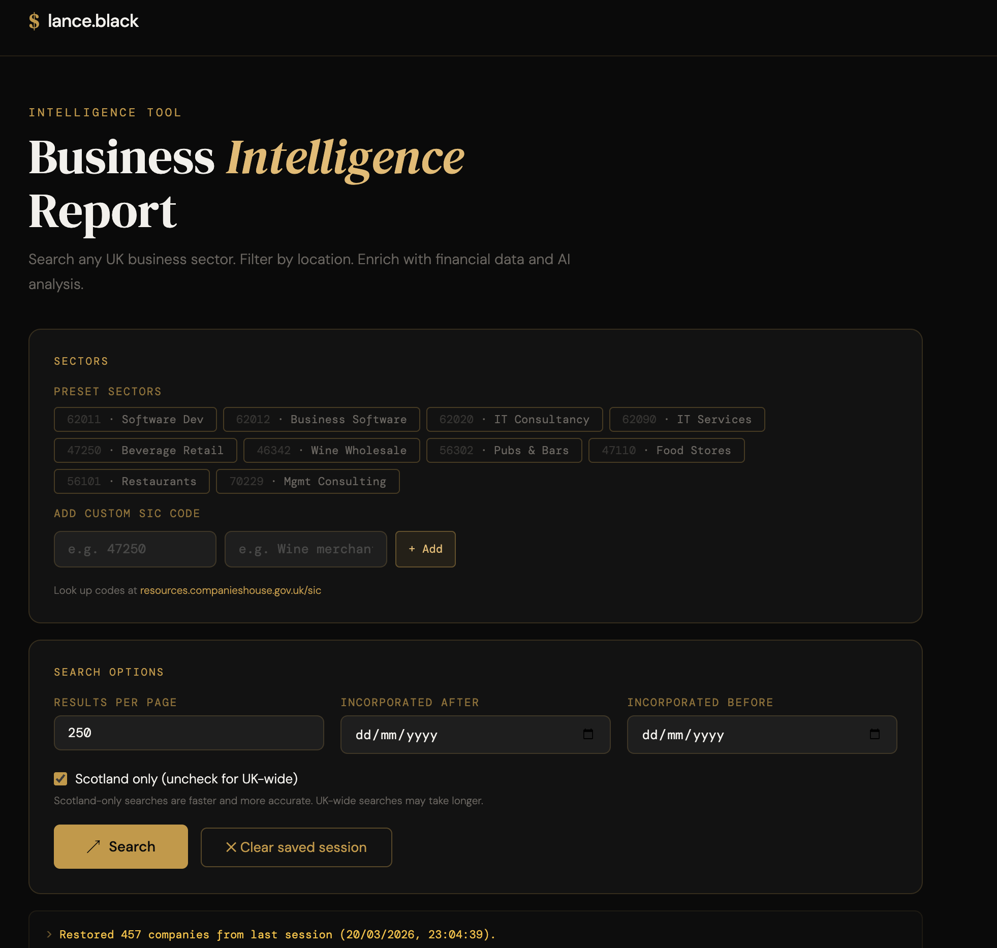 Ai.intel start menu with sector presets