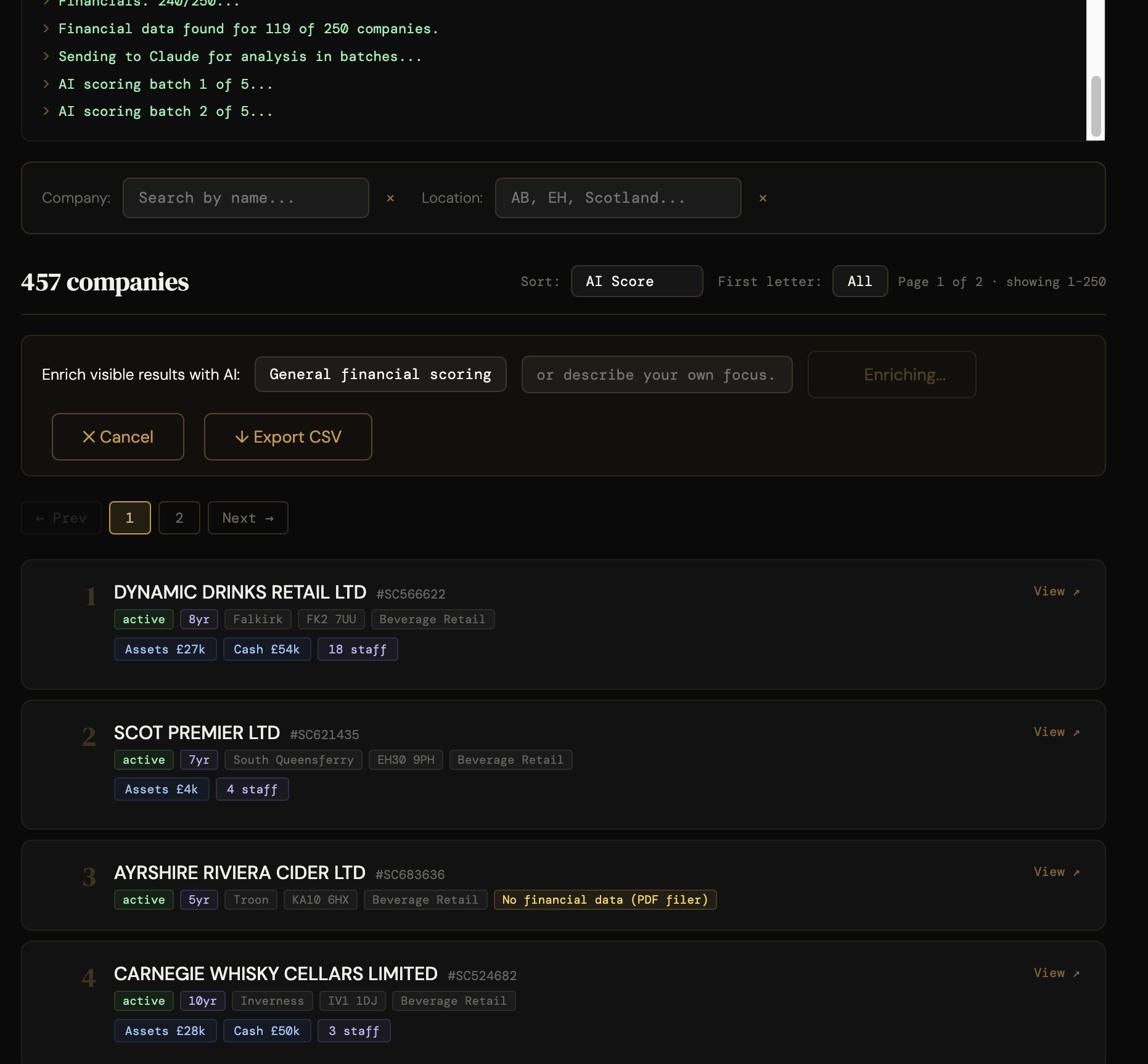 AI enrichment running in batches