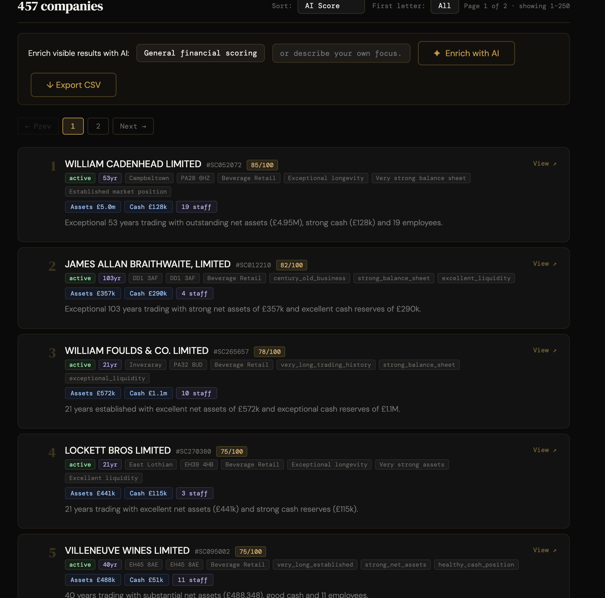 Results ranked by AI score